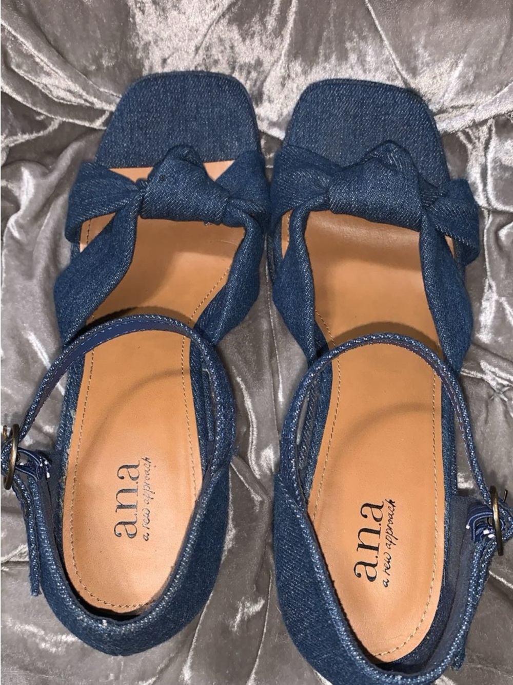 Anna Denim Knot Front Heeled Sandals in Blue